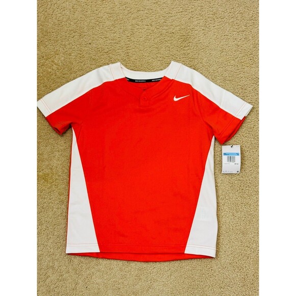 NWT Nike Kids Youth Team Practice Vapor Baseball Jersey One Button Orange - Picture 1 of 9
